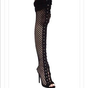 Mesh Thigh High Over the Knee open toe Sandals